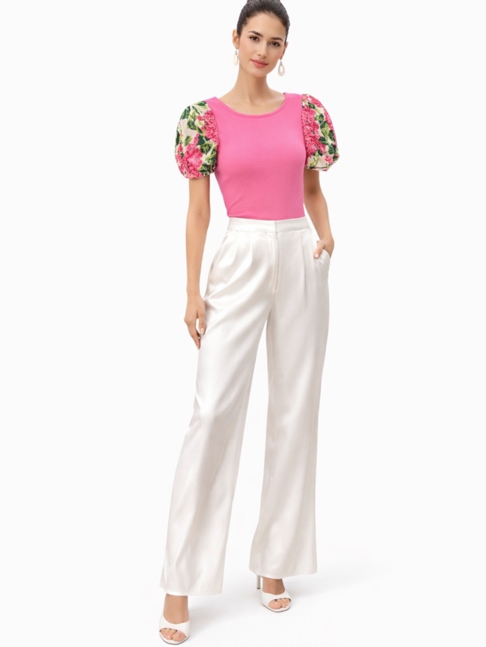 Flora Bea NYC Pink Floral Puff Sleeve Knit Top XS